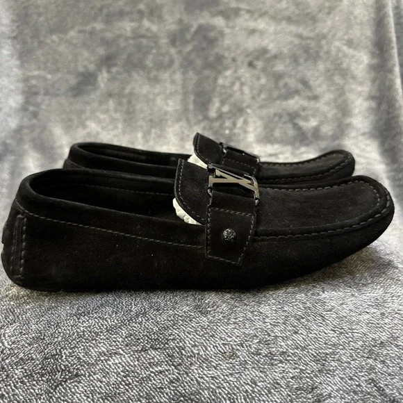 Louis Vuitton Suede Driving Loafers Men's 6.5 Black LV Hardware Made Italy - Picture 4 of 16